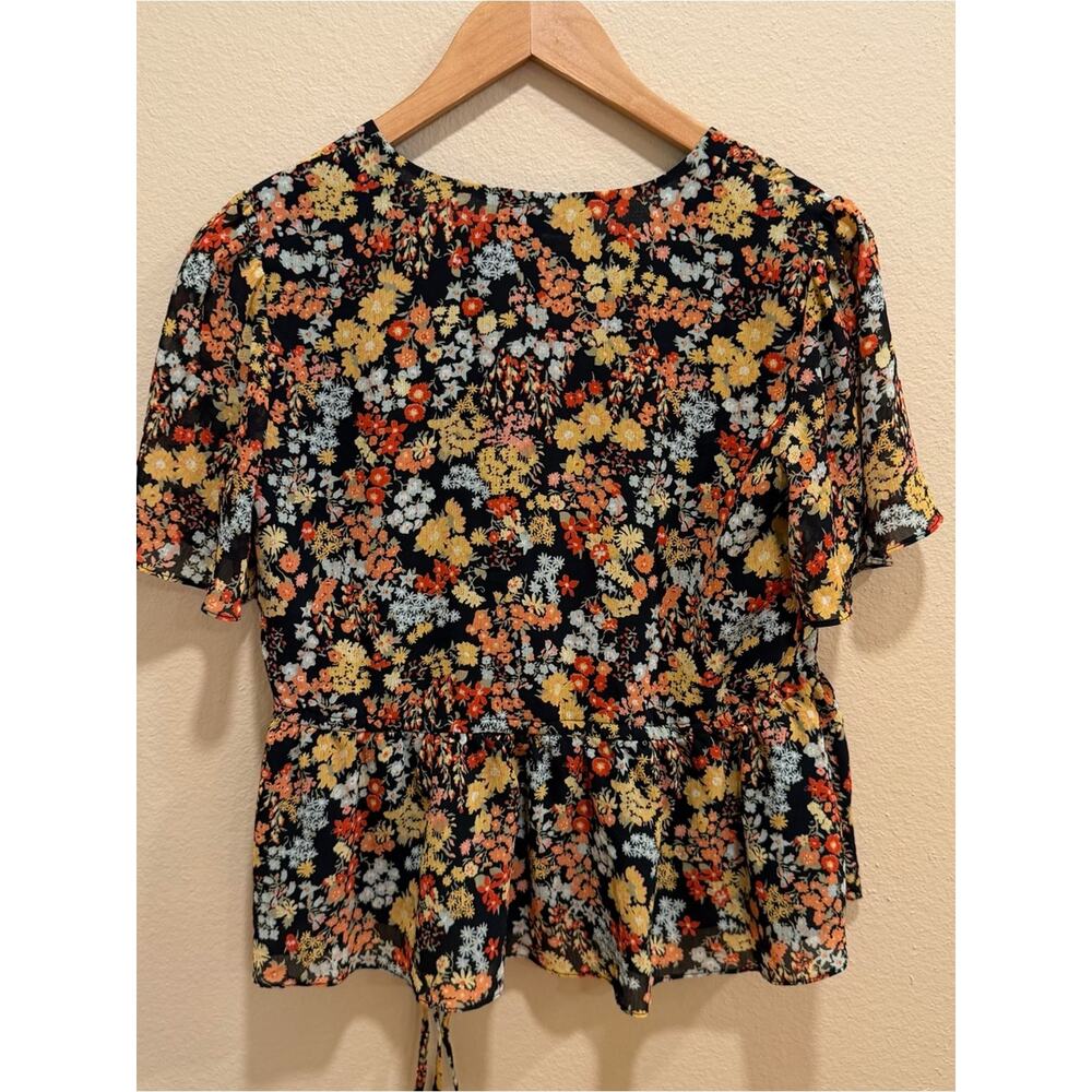 Madewell Floral V-Neck Peplum Top - Black/Multicolor XXS - Picture 4 of 6